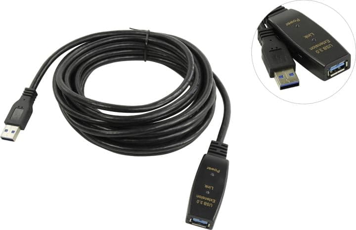 Aopen <ACU827A-5м> Кабель удлинительный активный USB 3.0-repeater A-->A 5м
