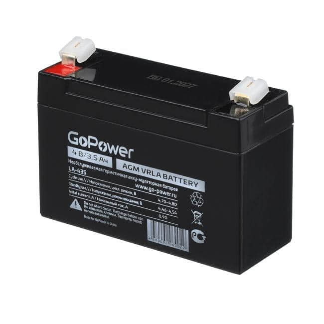 Аккумулятор свинцово-кислотный GoPower 00-00015320 LA-435 4V 3.5Ah (1/20)