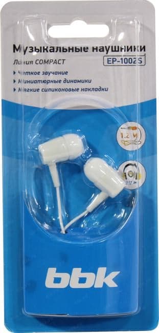 Наушники BBK Compact <EP-1002S White> (шнур 1.2м)