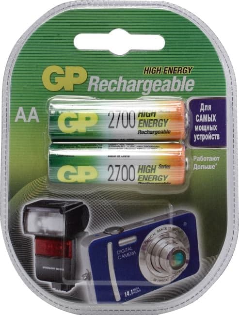 Аккумулятор GP 270AAHC(HP)-2 (1.2V, 2600mAh) NiMH, Size "AA" <уп. 2 шт>