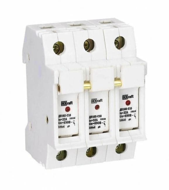 Держатель DEKraft 21385DEK предохр. типа C10 с LED индикацией 3P