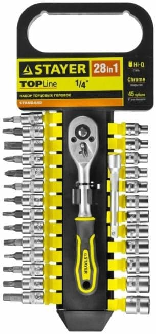STAYER RSS 28S, 28 предм., (1/4"), набор торцовых головок и бит-головок (27754-H28)