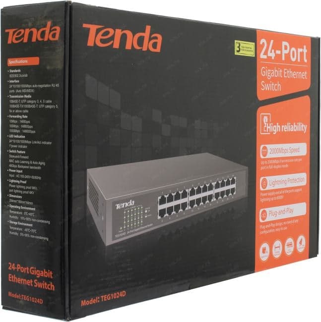 TENDA <TEG1024D> 24-Port Gigabit Desktop Switch (24UTP 1000Mbps)