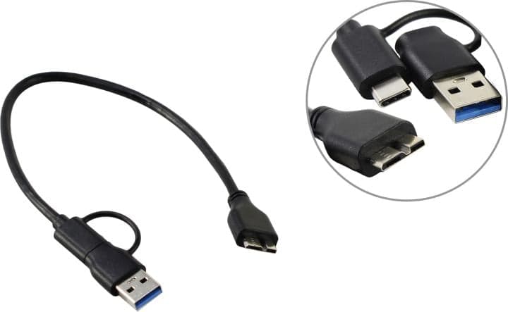 Telecom <TUS714-0.3m> Кабель USB 3.0 AM/CM-->micro-B 0.3м