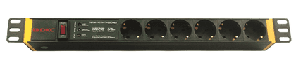Блок розеток 19", 6 розеток DKC R519SH6OPSHSP 16A с выключателем и защитой Вых: 6хSchuko, Вх:SchukoX2м, "RAM telecom"