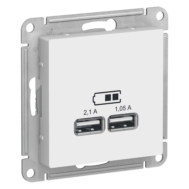 Механизм розетки USB AtlasDesign 5В 1порт х 2.1А 2порта х 1.05А белый