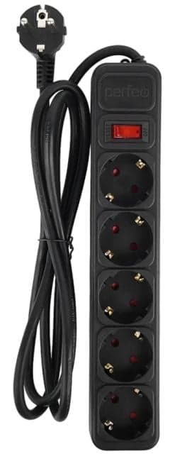 Perfeo сетевой фильтр PF_E1503 "REAL POWER", 5,0м, 5 розеток, 16А, 3500 Вт, тройная защита, черный.