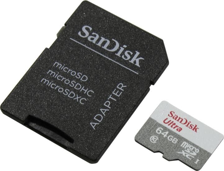 Карта памяти 64GB MicroSD SanDisk Ultra + SD адаптер (SDSQUNR-064G-GN3MA)