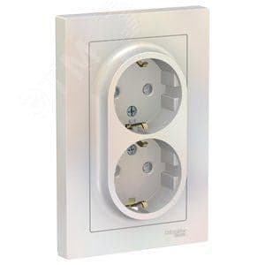 Schneider Electric ATN000426 ATLASDESIGN РОЗЕТКА двойная с заземлением со шторками, 16А, в сборе, ЖЕМЧУГ