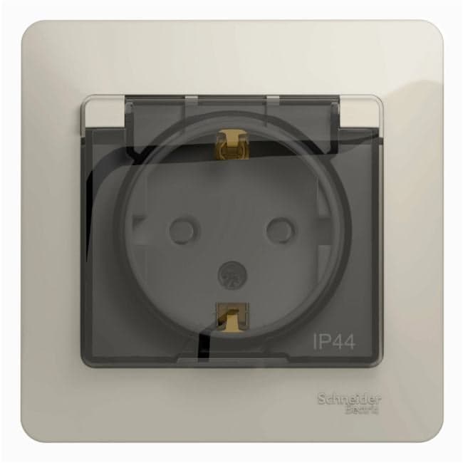 Розетка Systeme Electric GSL000948 Glossa с/з со шторками с крышкой IP44 (в сборе) молочный