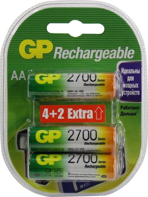 Аккумулятор GP 270AAHC-6 (1.2V, 2600mAh) NiMH, Size "AA" <уп. 6 шт>