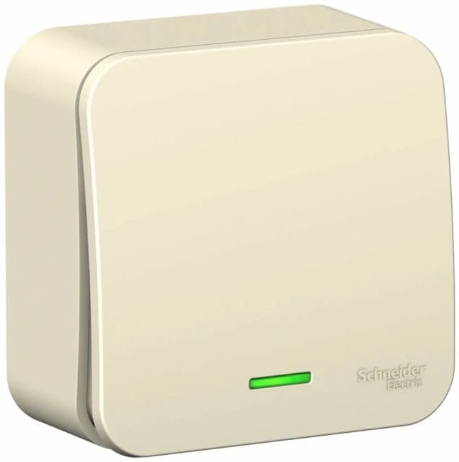 Выключатель Systeme Electric BLNVA101112 1-клавишный с подсветкой 10А, 250B, изолир. пластина Молочный наруж