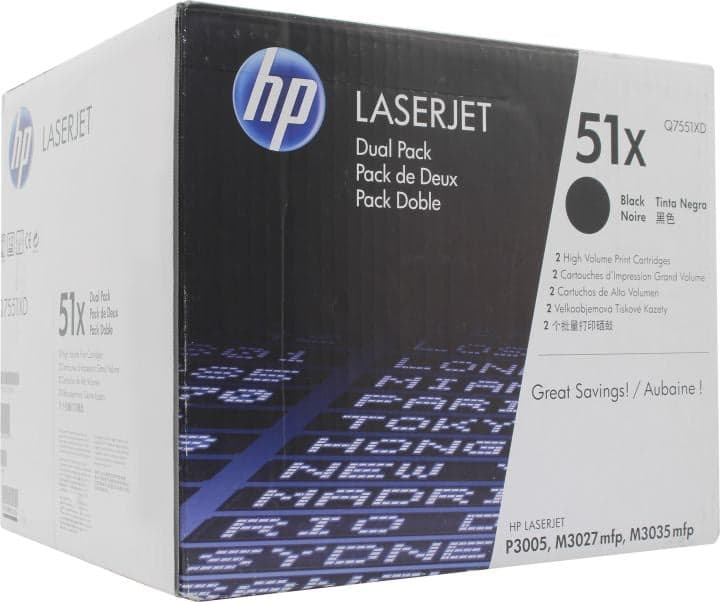 Картридж HP Q7551XD (№51X) Dual Pack BLACK для HP LJ P3005, M3027mfp,M3035mfp (повышенной ёмкости)