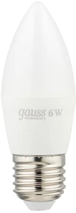 Лампа светодиодная Gauss Elementary 6Вт цок.:E27 свеча 220B св.свеч.бел.нейт. C37 (упак.:10шт)
