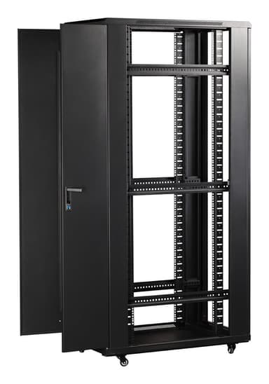 Шкаф коммутационный Lanmaster (TWT-CBB-42U-6X10-G1) напольный 42U 600x1000 мм пер. дв. стекл задн. дв. спл. стал. лист 2-хст. 2 бок. пан. 800 кг черный IP20