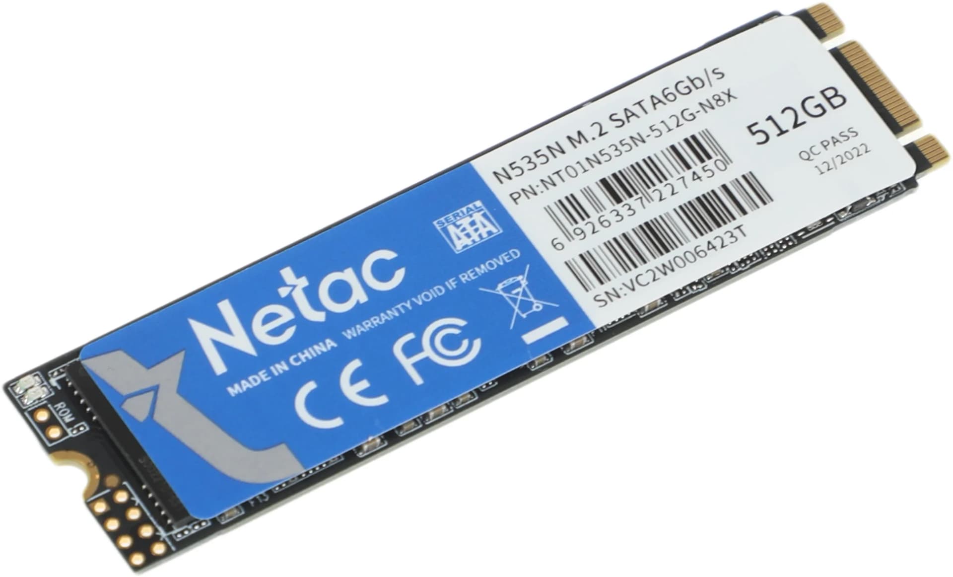Накопитель SSD 512GB M.2 2280 Netac <NT01N535N-512G-N8X> 3D TLC (SATA-III)