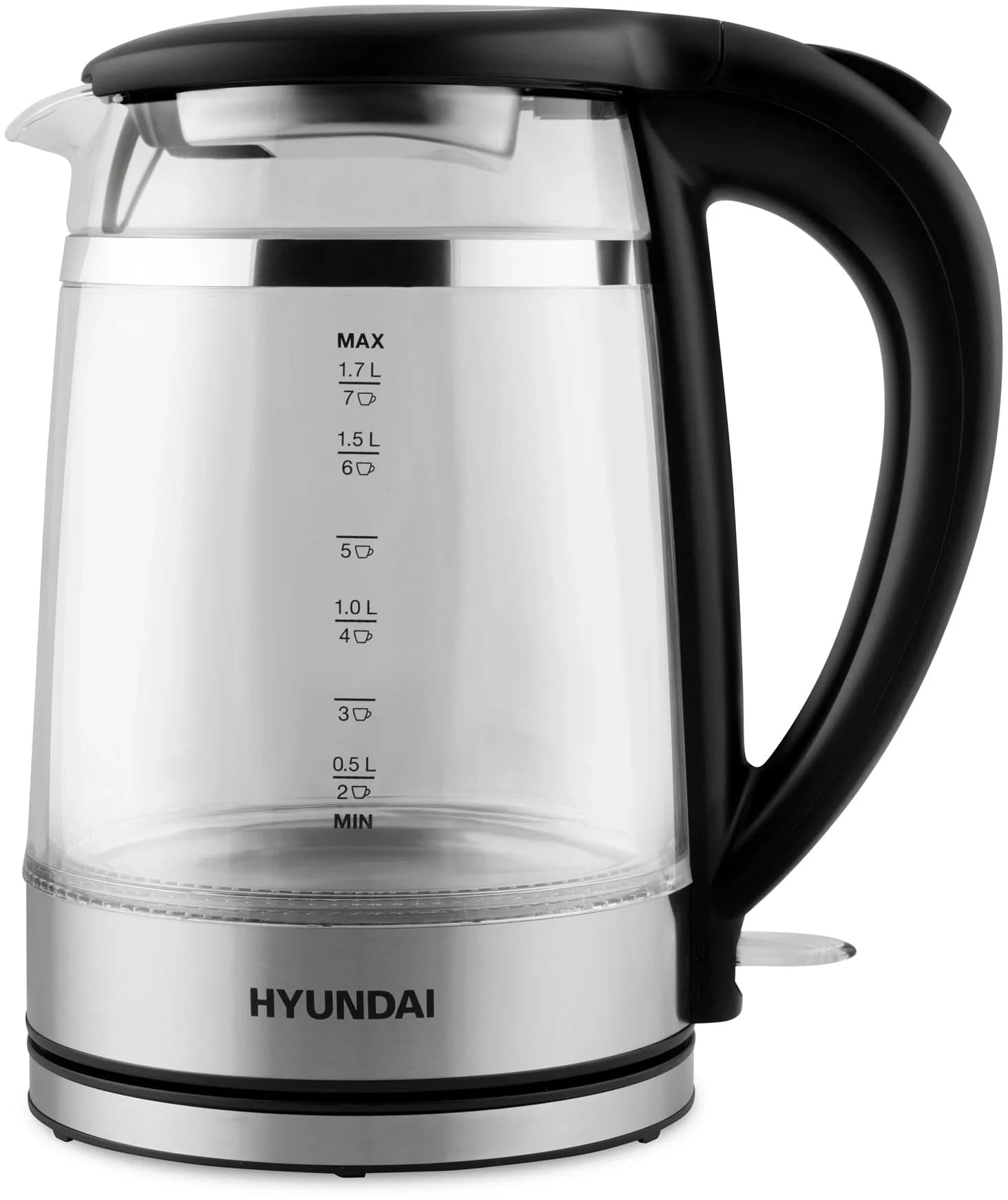 Чайник электрический Hyundai HYK-G3036 1.7л. 2200Вт черный/прозрачный (корпус: стекло)