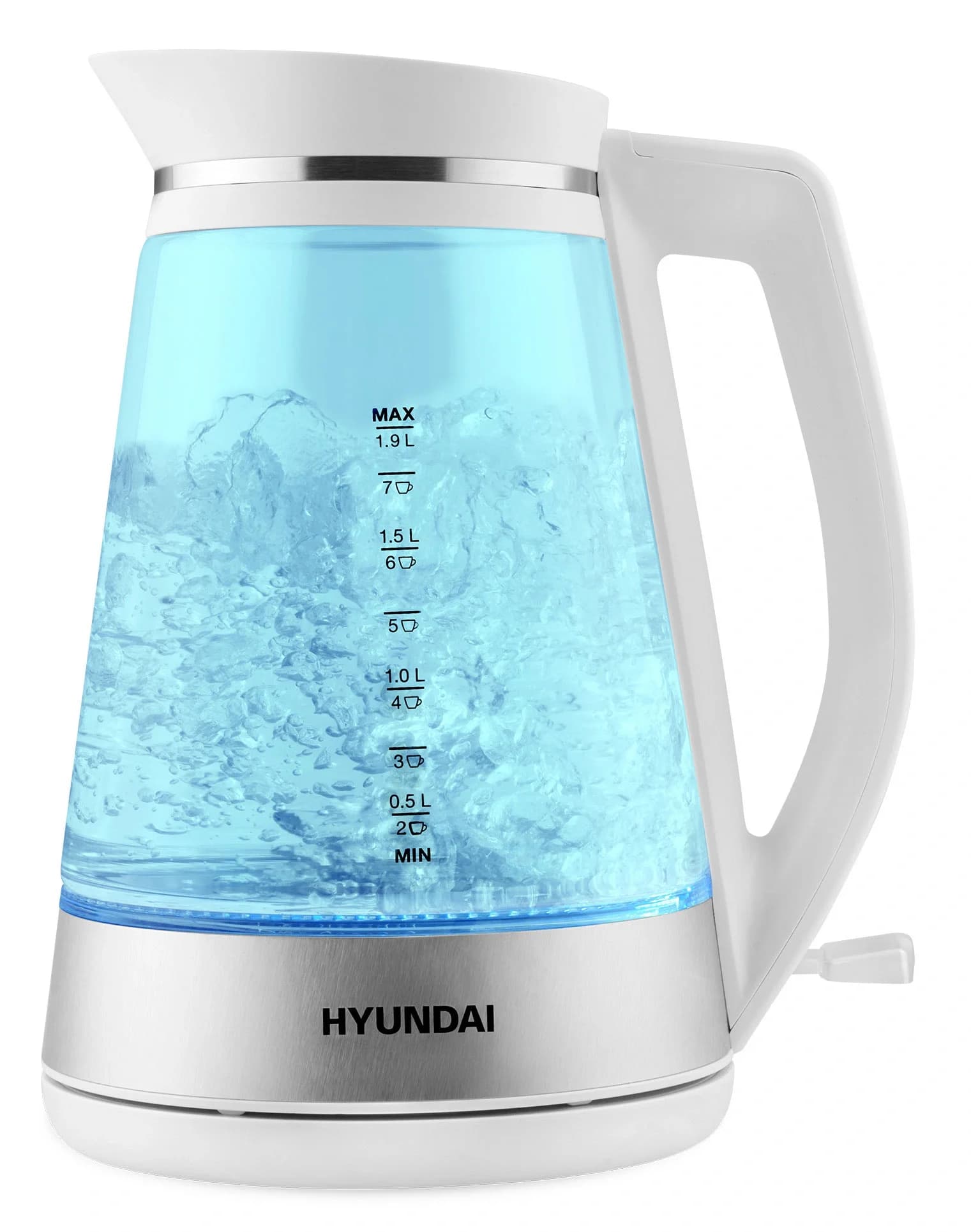 Чайник электрический Hyundai HYK-G3037 1.9 л, 3000 Вт, белый/прозрачный (корпус: стекло)