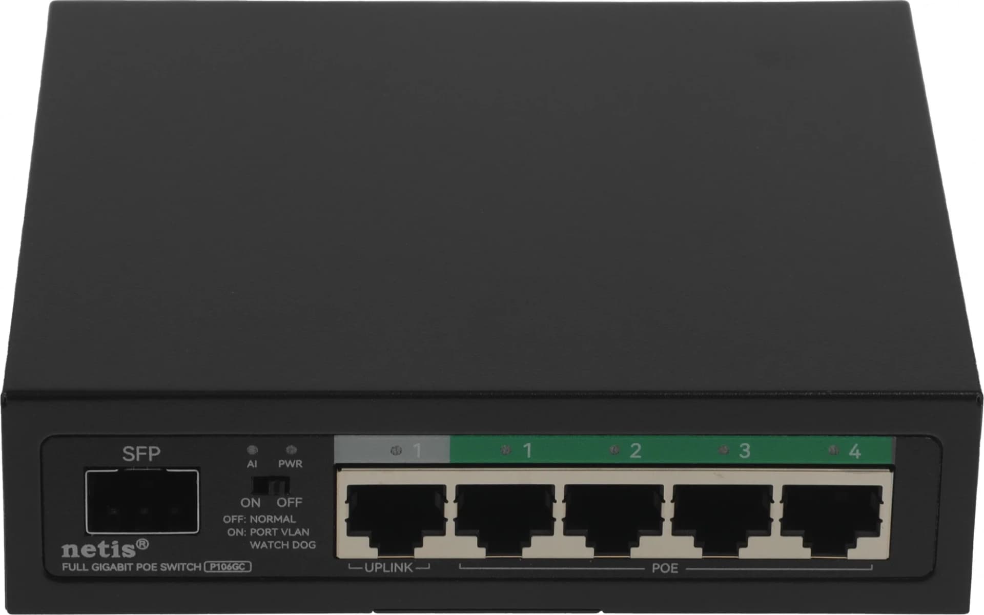 Netis P106GC Коммутатор неуправляемый PoE, 5 портов, 5x1 Гбит/с, PoE+ 4х30 Вт (до 60Вт), SFP 1x1 Гбит/с