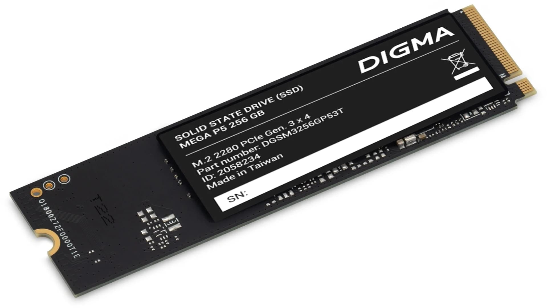 Накопитель SSD Digma Mega P5 DGSM3256GP53T, 256Gb, PCIe 3.0 x4, M.2 2280, NVMe, R/W 2900/1200