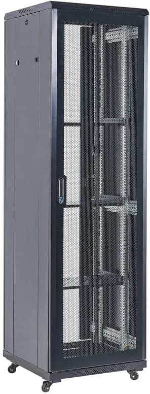 Rexant (04-4266-232) Шкаф телекоммуникационный напольный 42U 600х800мм пер.дв.перфор. металл 2 бок.пан. направл.под винты 800кг черный 230град. IP20 сталь