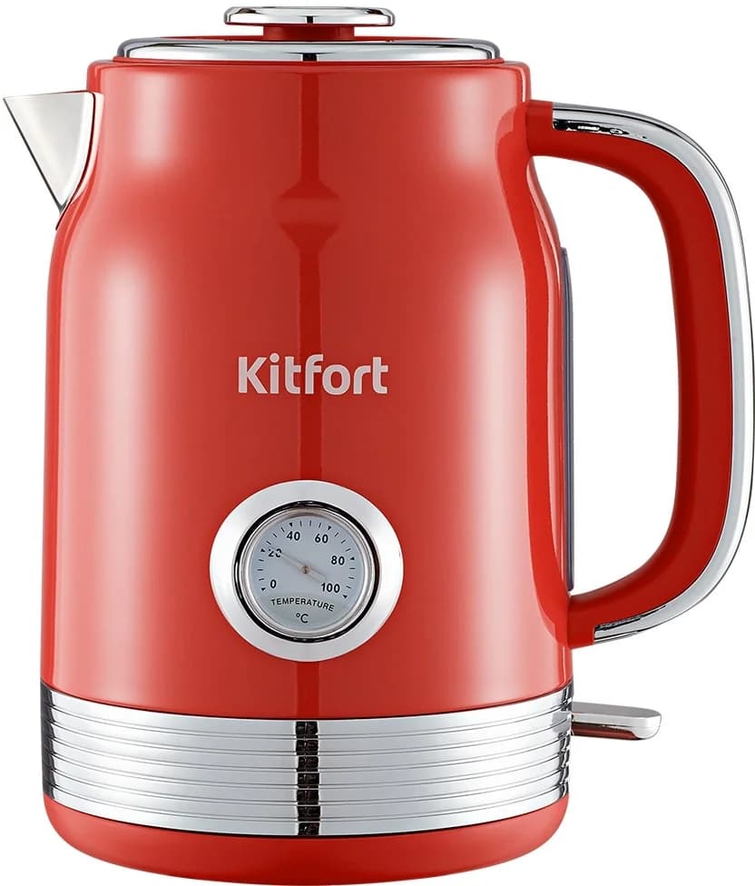 Чайник электрический Kitfort КТ-6791 1.7 л, 2200 Вт, красный/серебристый корпус: металл/пластик