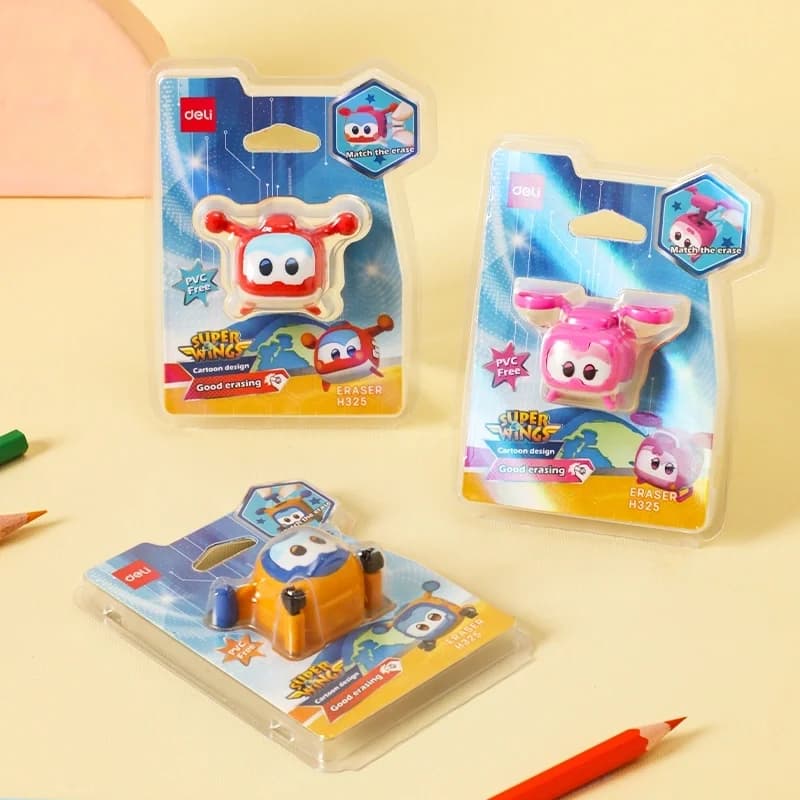Ластик Deli EH325 Super Wings 40x30x30мм резина термопластичная ассорти блистер с европодвесом