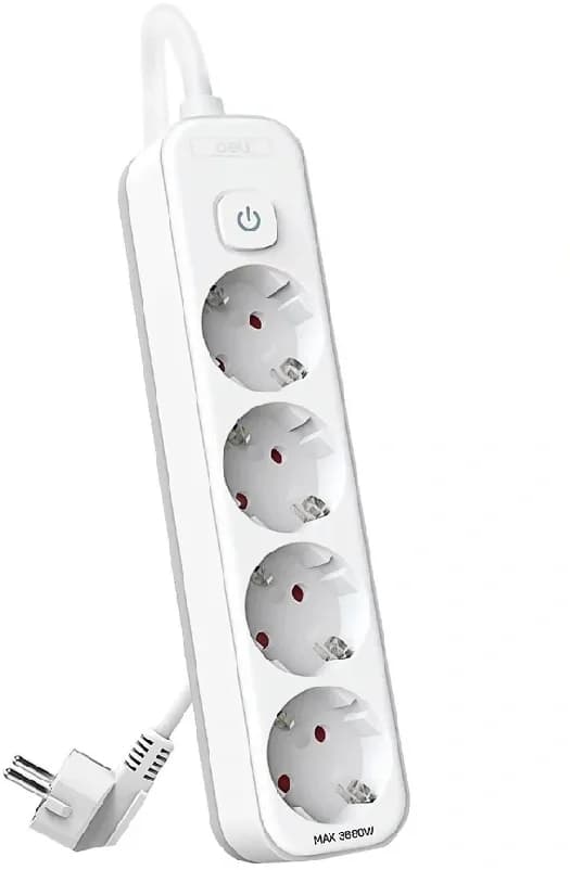 Сетевой фильтр Deli ET434 1.8 м (4 розетки) белый (пакет ПЭ)