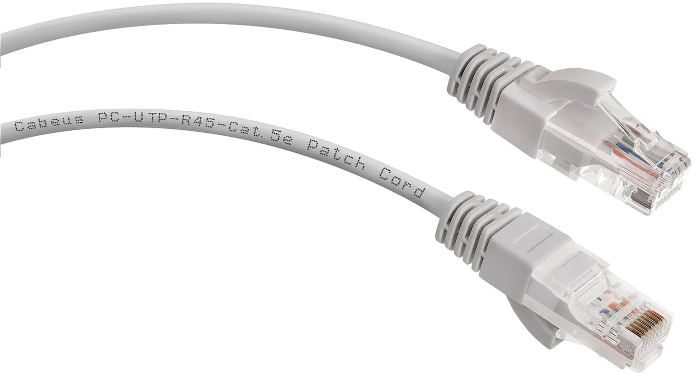 Патч-корд Cabeus PC-UTP-RJ45-Cat.5e-2m U/UTP, cat.5е, 2xRJ45/8p8c, неэкранированный, серый, PVC, 2м