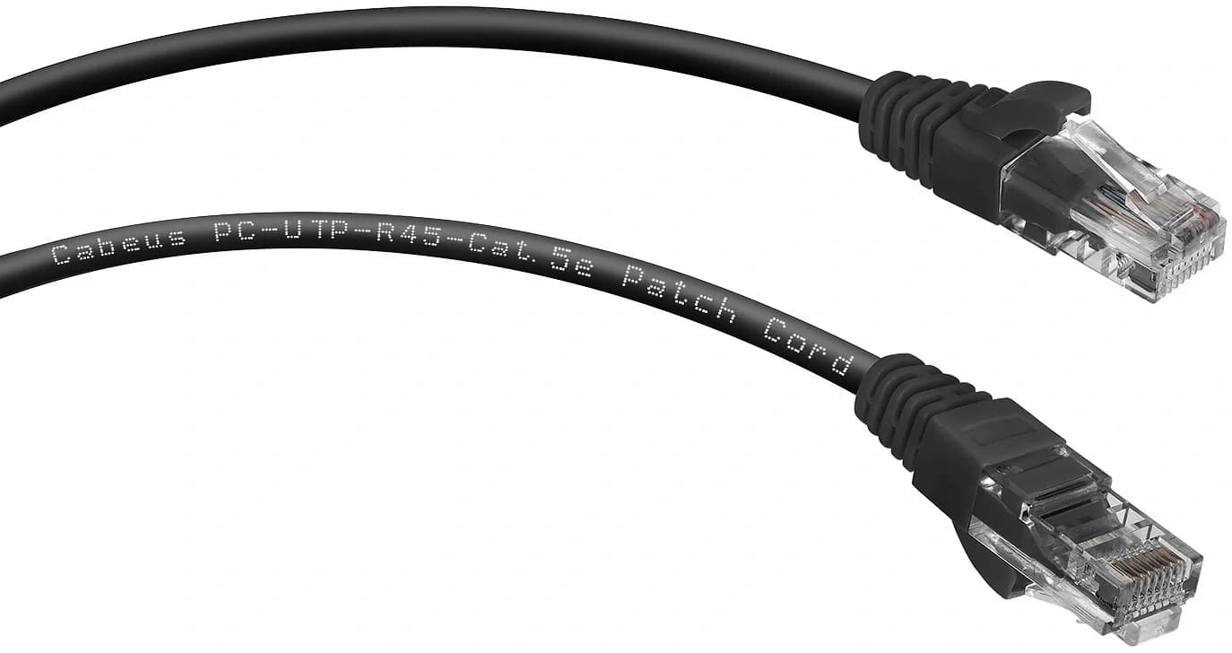 Патч-корд Cabeus PC-UTP-RJ45-CAT.5E-5M-BK U/UTP RJ-45 вил.-вилка RJ-45 кат.5E 5м черный ПВХ