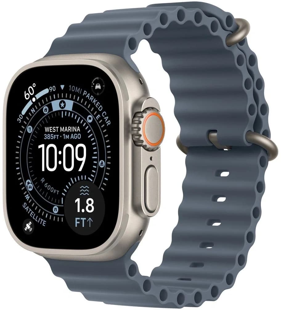 Смарт-часы Apple Watch Ultra 3 2025 A3281 49мм OLED корп.титан Ocean band рем.синий разм.брасл.:130-210мм (MEWH4LW/A)