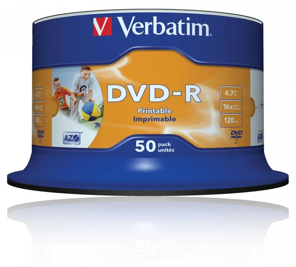 Диск DVD-R Verbatim 4.7Gb 16x Cake Box (50шт) Printable