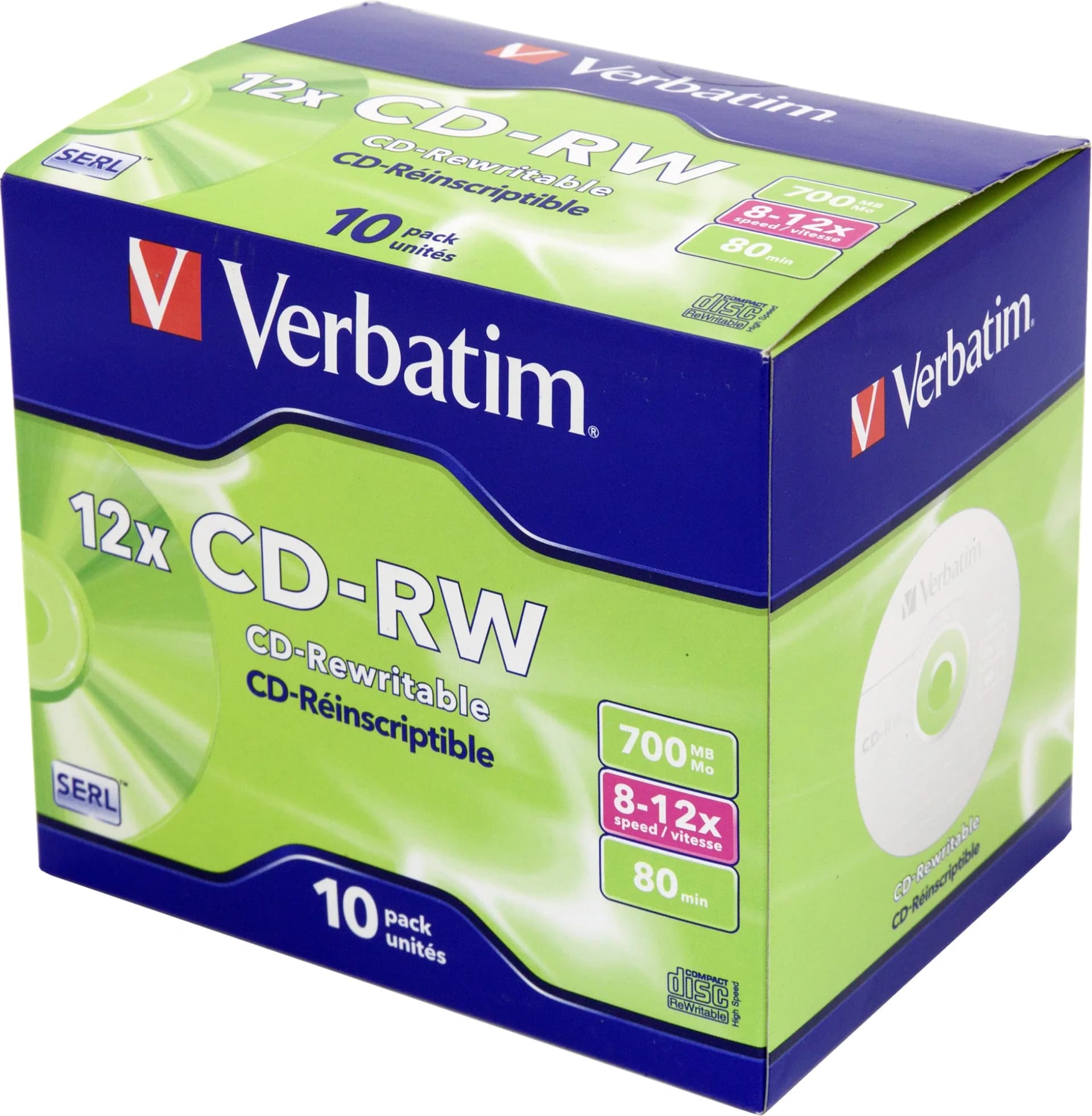 (отсутствует оригинальная упаковка) Диск CD-RW Verbatim 700Mb 12x Jewel case (10шт)