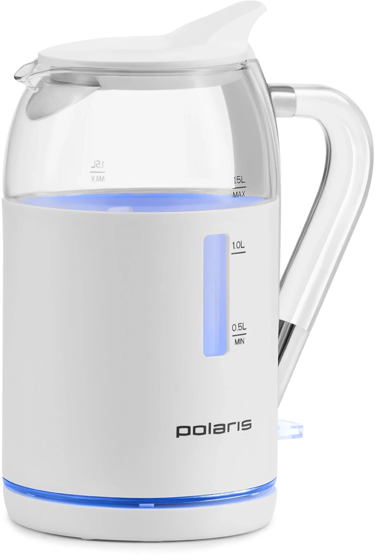 Чайник электрический Polaris PWK 1563CGL 1.5л. 2200Вт белый/серебристый корпус: пластик/стекло