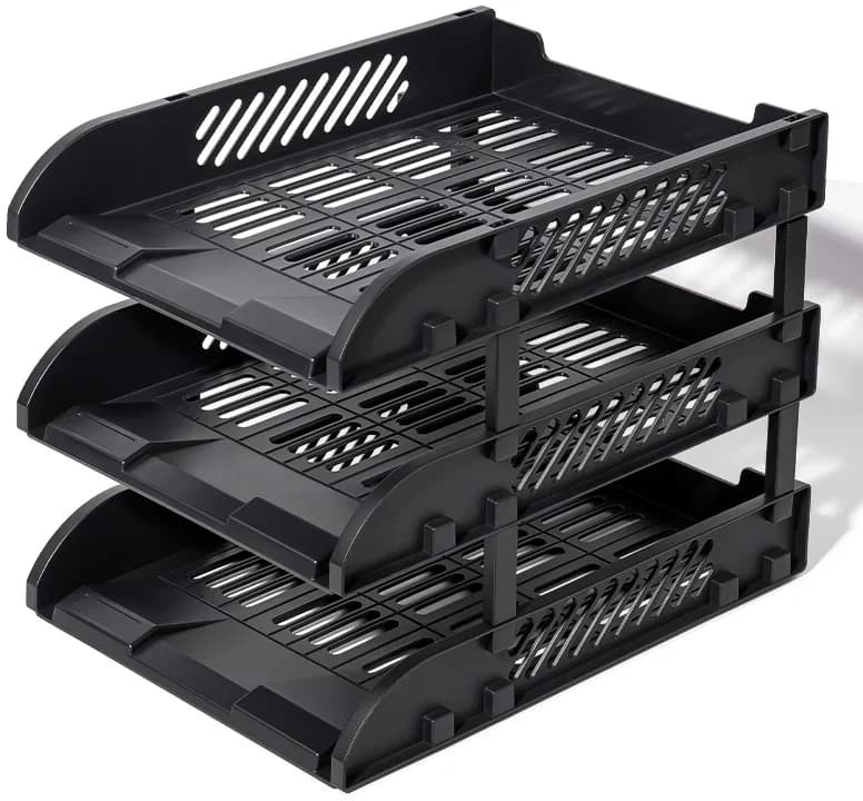 Лоток горизонтальный Deli E9213 BLACK сборный для бумаг 325x241x155мм черный пластик (упак.:3шт) пластиковый пакет