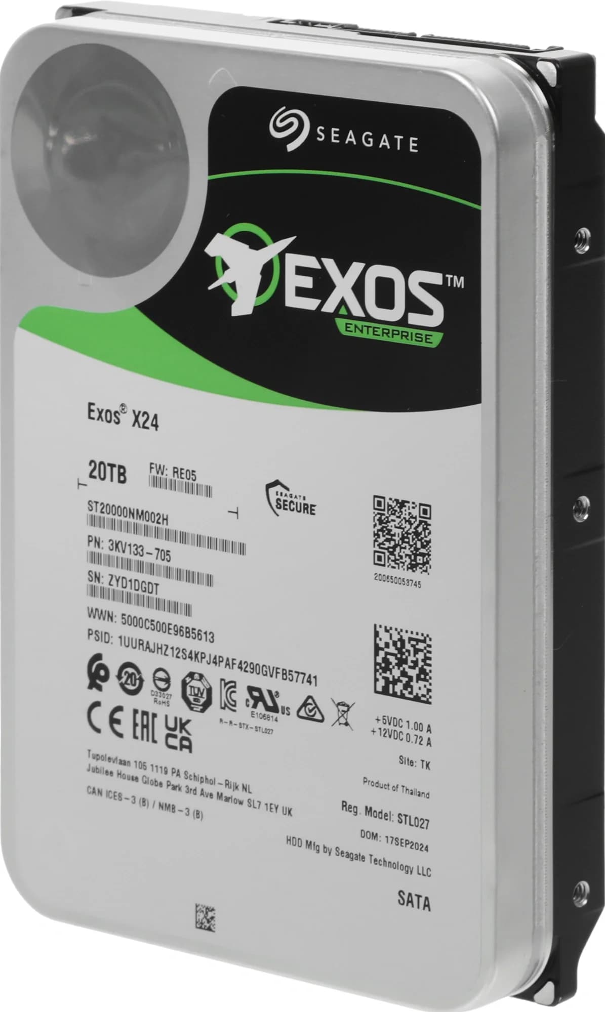 Жесткий диск/ HDD Seagate SATA3 20Tb Exos X24 7200 256Mb (replacement ST20000NM007D) 1 year warranty