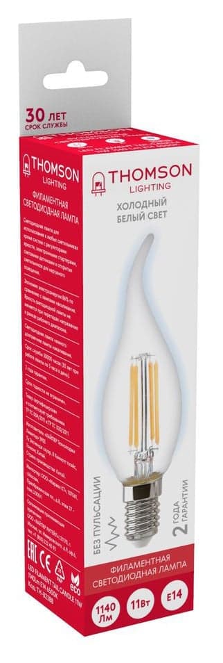 Лампа филам. Thomson Filament TH-B2388 11Вт цок.:E14 свеча 220B св.свеч.бел.хол. Tail Candle (упак.:1шт)