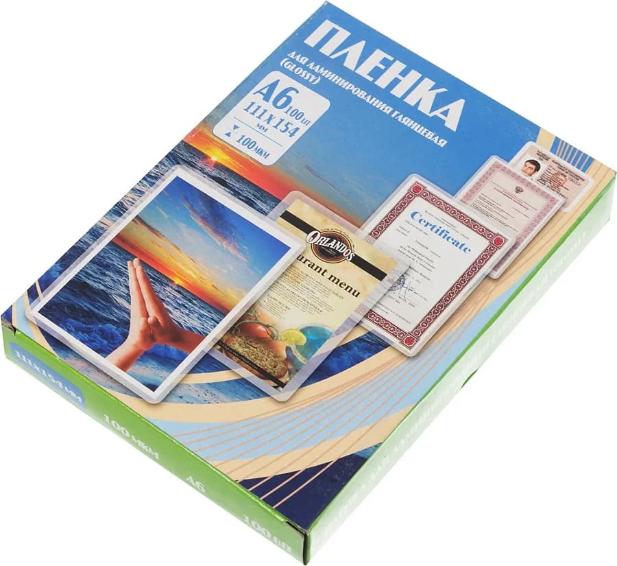 Пленка для ламинирования Office Kit / глянцевая 111х154 мм A6 / 100 мкм / 100 шт в упаковке.
