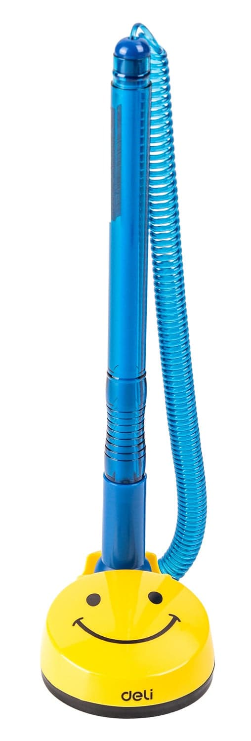 Ручка шариковая автоматическая Deli EQ50-BL синий/прозрачный, d=0.7мм, синие чернила, на подставке, резиновая манжета