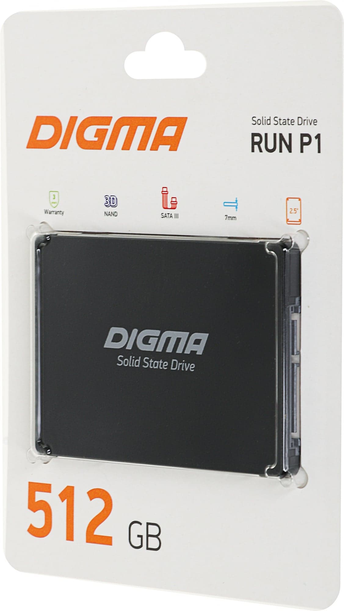 Накопитель SSD Digma Run P1, 512Gb, SATA III, 2.5", без NVMe, R/W 500/400