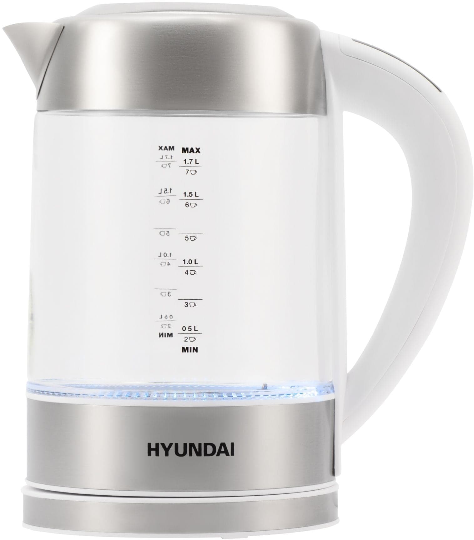 Чайник электрический Hyundai HYK-S5807 1.7л. 2200Вт белый/серебристый корпус: стекло/металл
