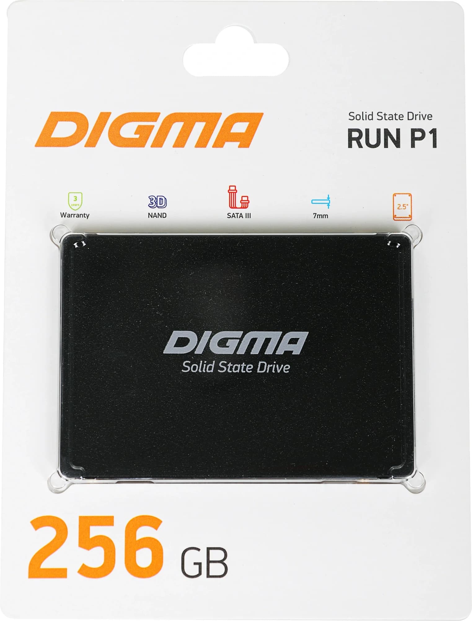 Накопитель SSD Digma Run P1, 256Gb, SATA III, 2.5", без NVMe, R/W 500/400