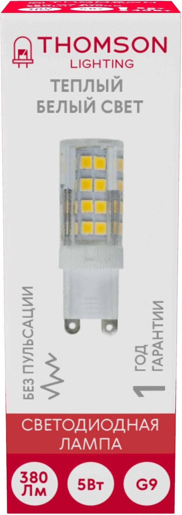Лампа светодиодная Thomson TH-B4240 5Вт цок.:G9 капсул. 220B св.свеч.бел.теп. (упак.:1шт)