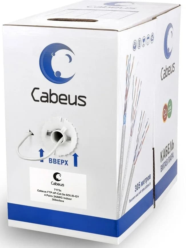Кабель информационный Cabeus FTP-4P-Cat.5e-SOLID-LSZH-GY кат.5E F/UTP 4 пары LSZH внутренний 305м серый
