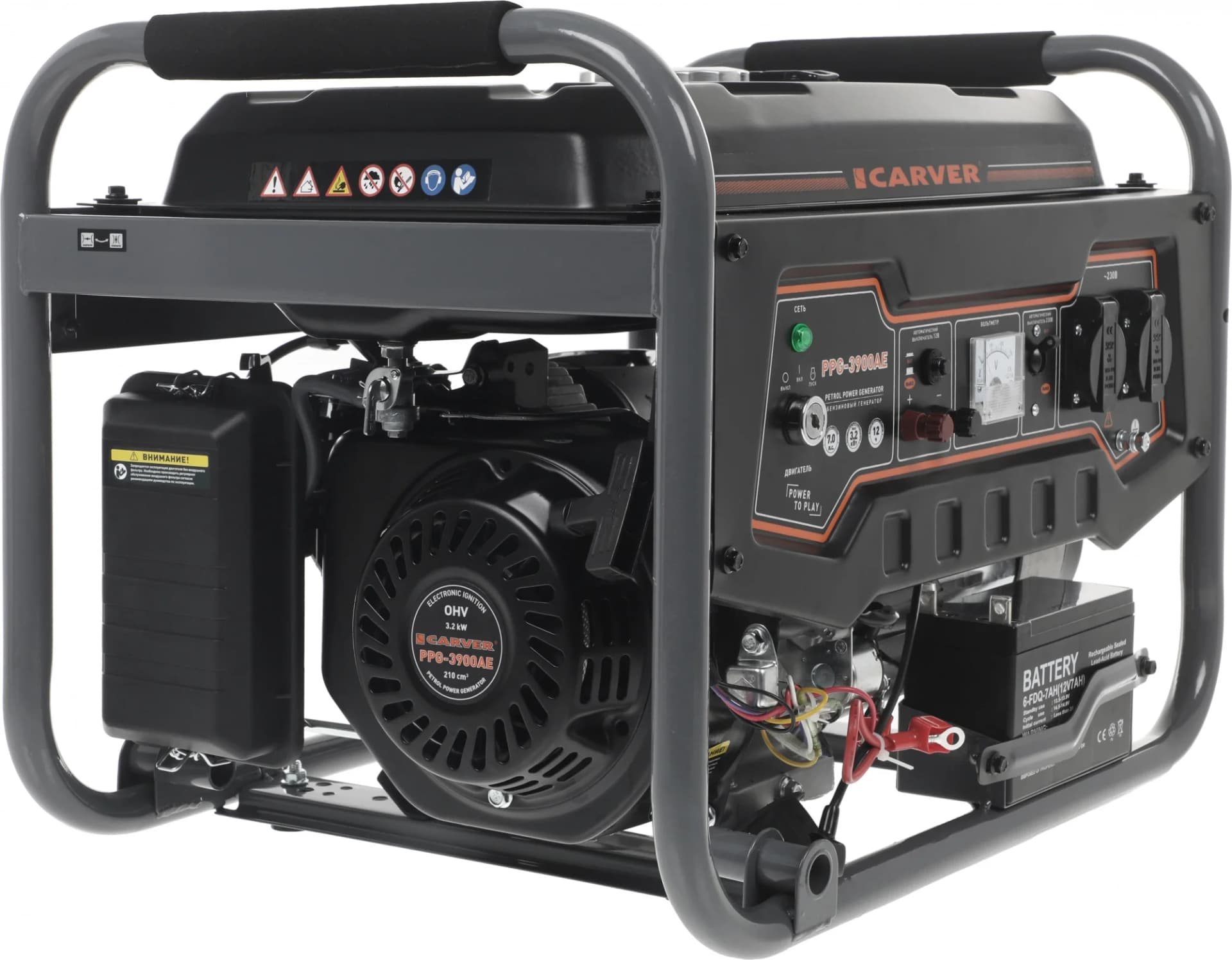 Электрогенератор бензиновый Carver PPG-3900АE, 3.2 кВт, 65дБ, 46 кг