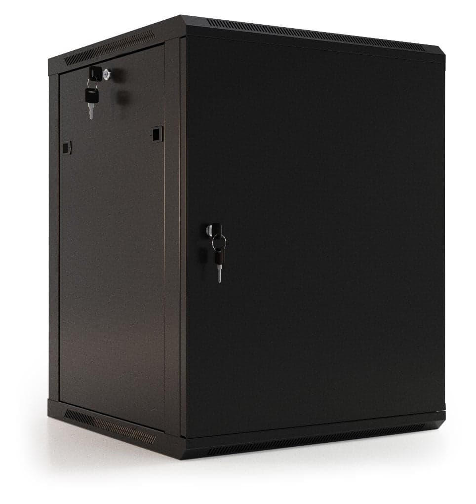 Hyperline TWB-0945-SR-RAL9004 шкаф настенный 19-дюймовый (19"), 9U, 500x600x450 мм, металлическая передняя дверь с замком, две боковые панели, цвет черный (RAL 9004) (разобранный)