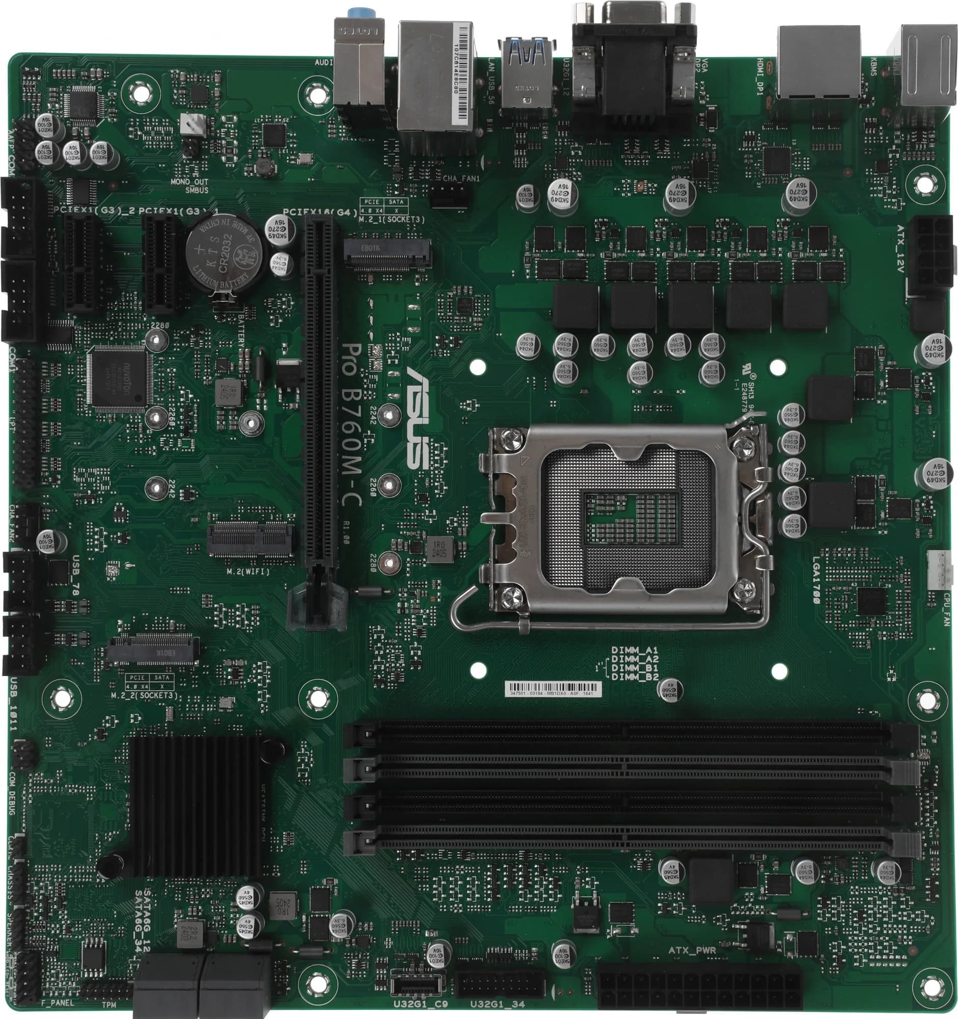 Материнская плата Asus PRO B760M-C-CSM Soc-1700 Intel B760 4xDDR5 mATX AC`97 8ch(7.1) GbLAN RAID+VGA+HDMI+DP