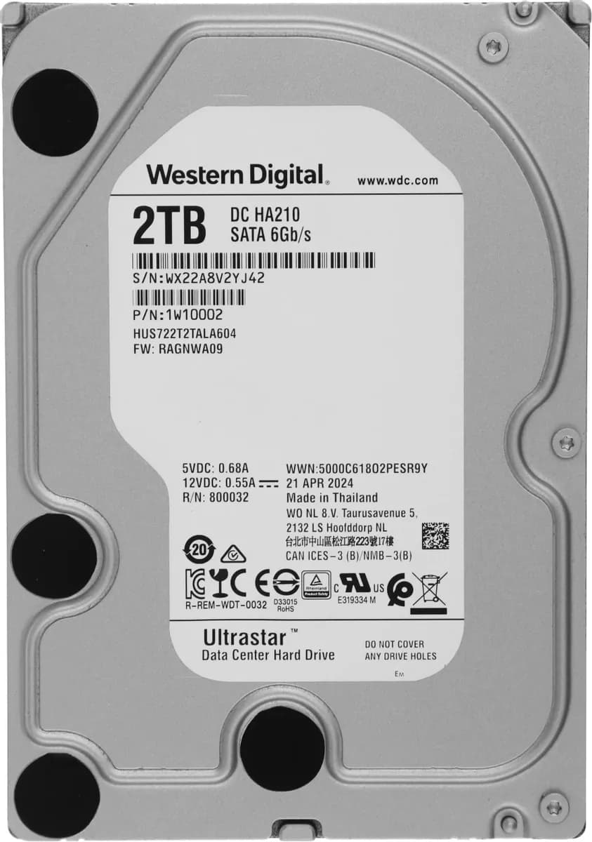 Жесткий диск Western Digital Ultrastar DC HA210 HDD 3.5" SATA 2Тb, 7200rpm, 128MB buffer, 512n (HUS722T2TALA604 HGST), 1 year