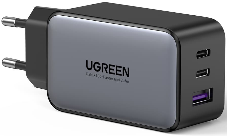 Ugreen USB-A + 2хUSB-C 65 Вт, GAN Tech Fast Charger, темно-серый