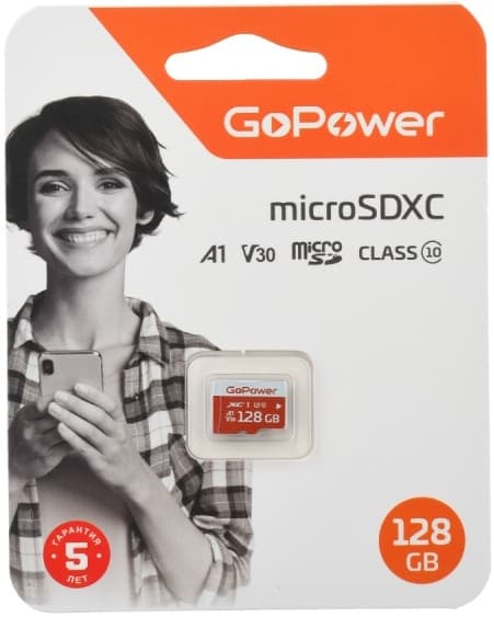 _128GB MicroSD, UHS I, SDXC, V30, U3, 100 МБ/с, Class 10 00-00025683 GoPower